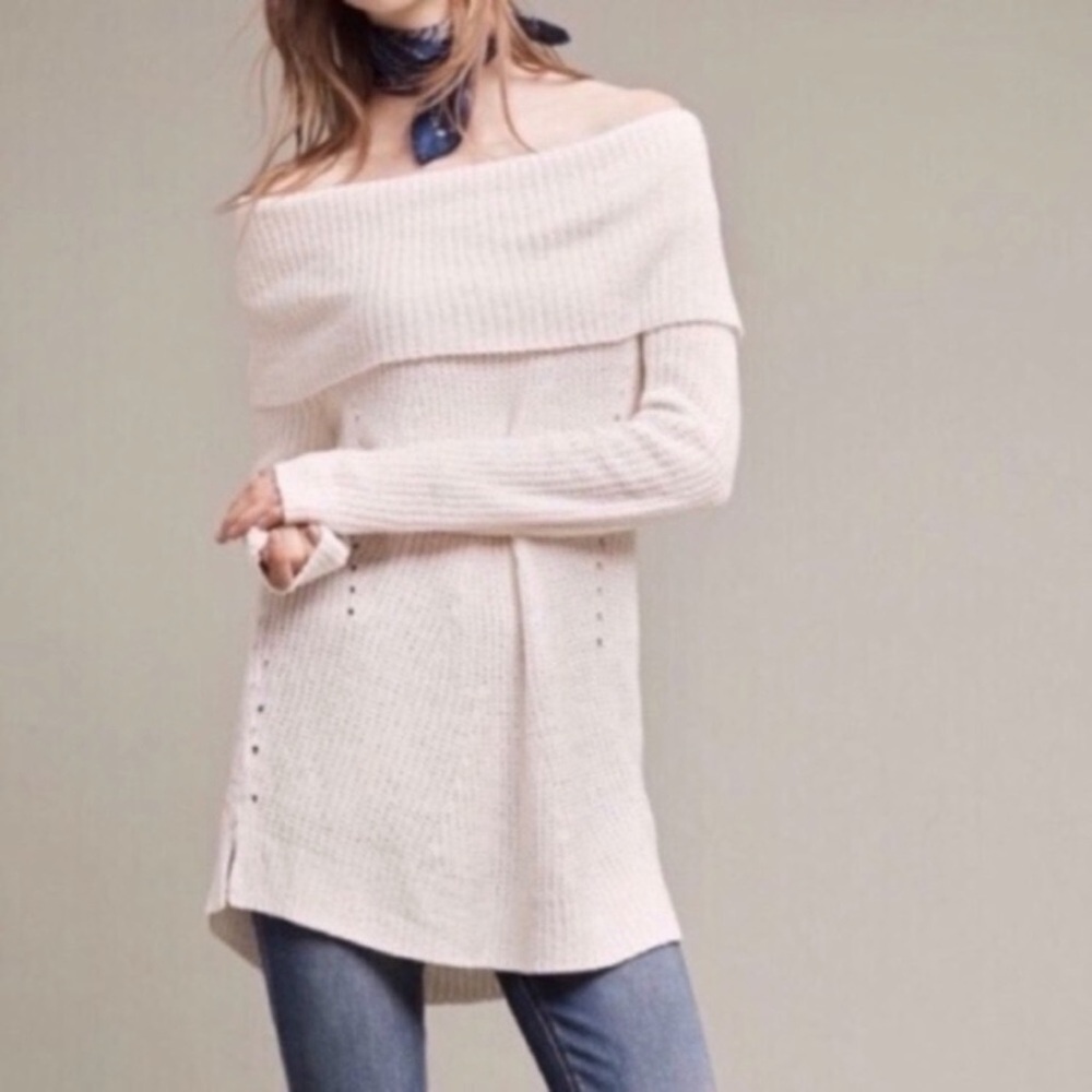 Moth Sweater Womens Large White NWOT Chenille Off Shoulder Cowl Anthropologie